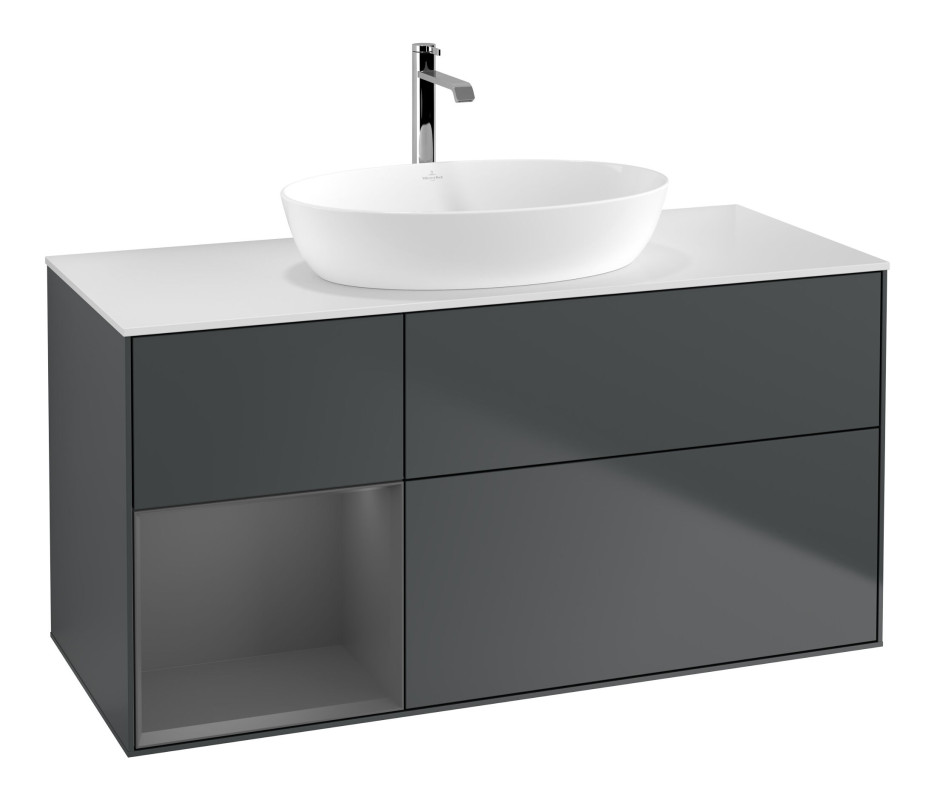 Тумба под раковину Villeroy & Boch Finion 120х50,1 см с подсветкой МДФ темно-синий матовый лак/стекло белое матовое F821GKHG