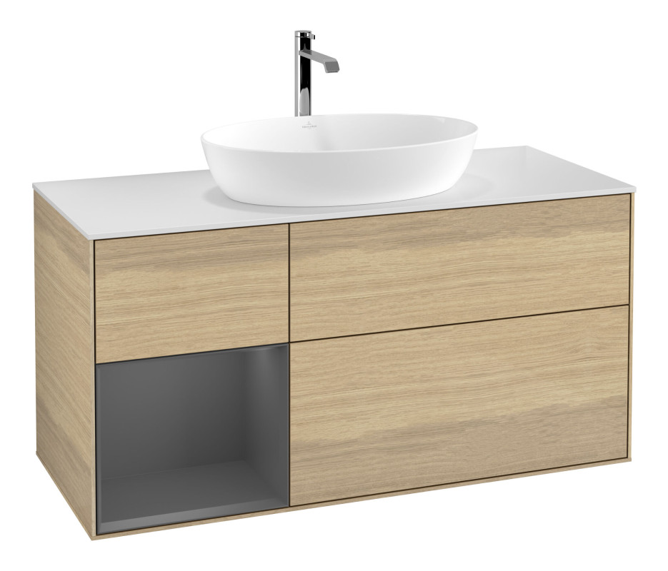 Тумба під раковину Villeroy & Boch Finion 120х50,1 см із підсвічуванням МДФ шпон дуба/скло біле матове F821GKPC