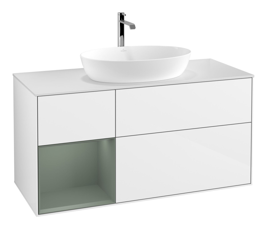 Тумба под раковину Villeroy & Boch Finion 120х50,1 см с подсветкой МДФ глянцевый белый лак/стекло белое матовое F821GMGF