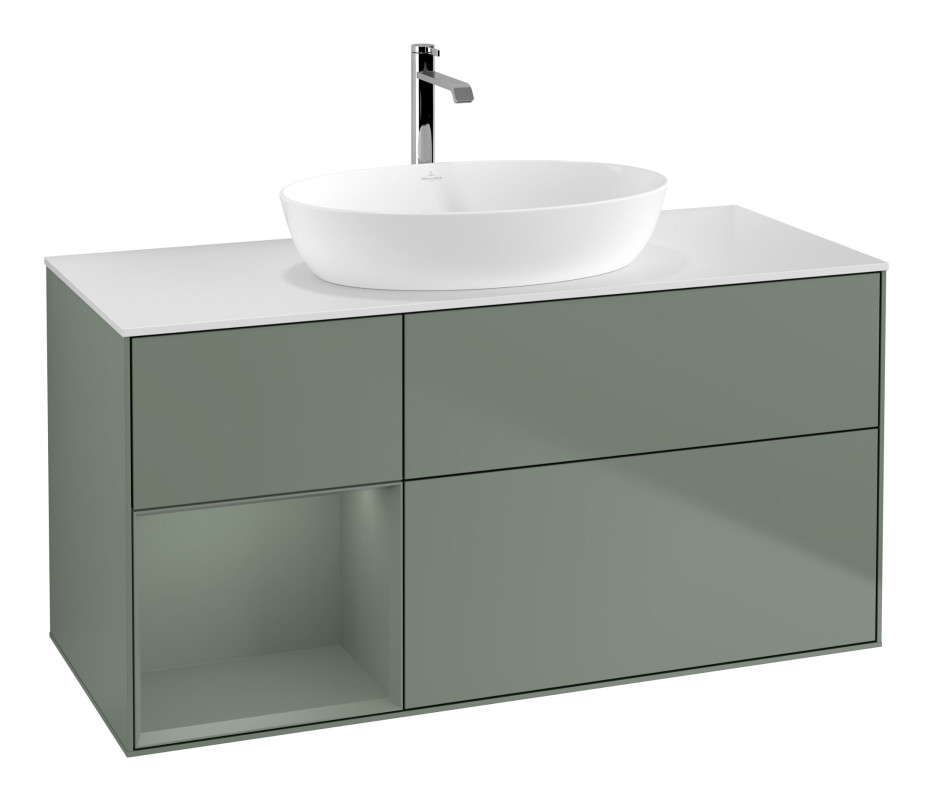 Тумба под раковину Villeroy & Boch Finion 120х50,1 см с подсветкой МДФ оливковый матовый лак/стекло белое матовое F821GMGM