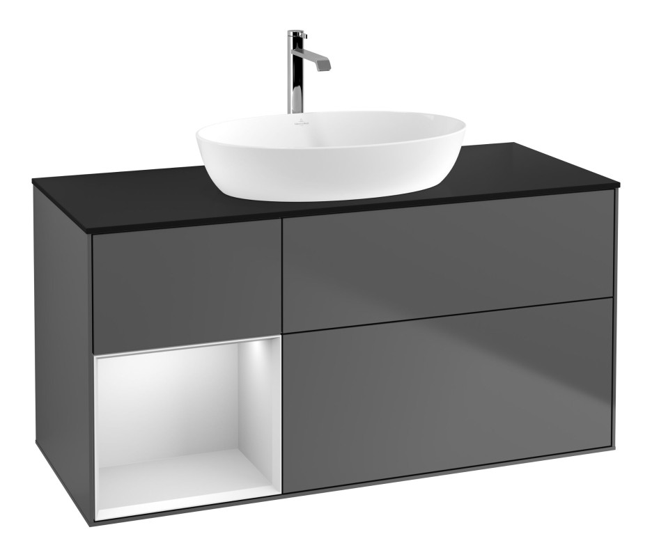 Тумба під раковину Villeroy & Boch Finion 120х50,1 см із підсвічуванням МДФ антрацит матовий лак/скло чорне матове F822MTGK