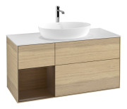 Тумба під раковину Villeroy & Boch Finion 120х50,1 см з підсвічуванням МДФ шпон дуба/скло біле матове F821GNPC