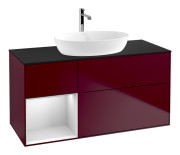 Тумба під раковину Villeroy & Boch Finion 120х50,1 см із підсвічуванням МДФ півонія матовий лак/скло чорне матове F822MTHB