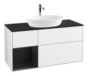 Тумба під раковину Villeroy & Boch Finion 120х50,1 см із підсвічуванням МДФ білий глянцевий лак/скло чорне матове F822PDGF