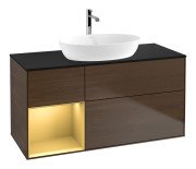 Тумба під раковину Villeroy & Boch Finion 120х50,1 см із підсвічуванням МДФ шпон волоського горіха/скло чорне матове F822HFGN