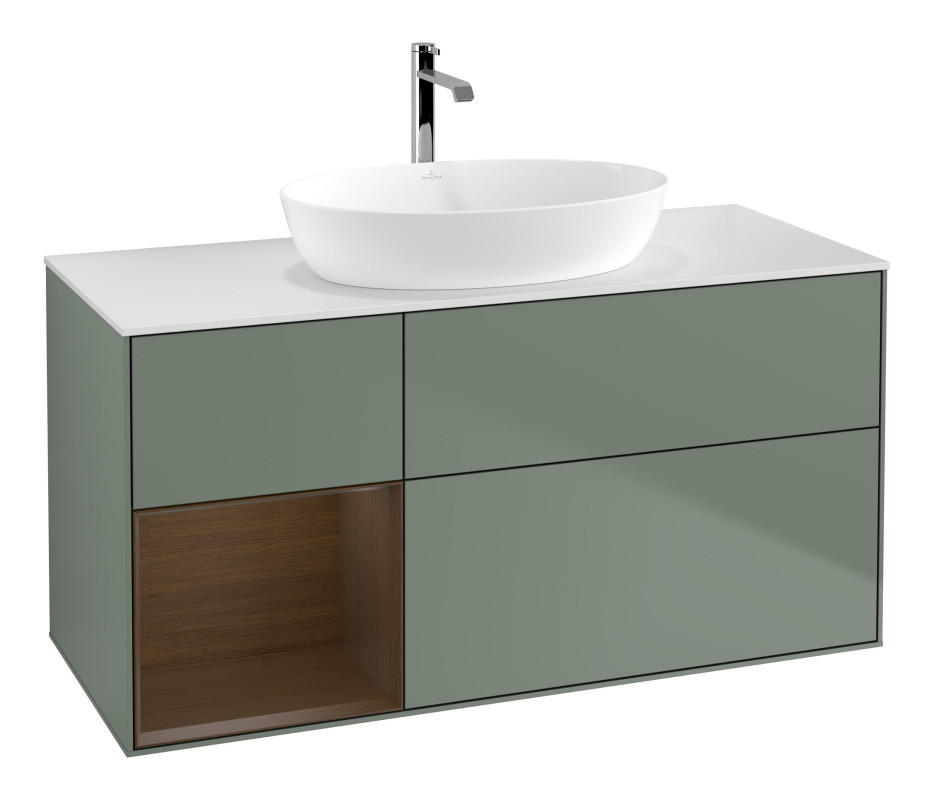 Тумба під раковину Villeroy & Boch Finion 120х50,1 см із підсвічуванням МДФ оливковий матовий лак/скло біле матове F821GNGM