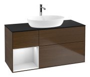 Тумба под раковину Villeroy & Boch Finion 120х50,1 см с подсветкой МДФ шпон грецкого ореха/стекло черное матовое F822MTGN