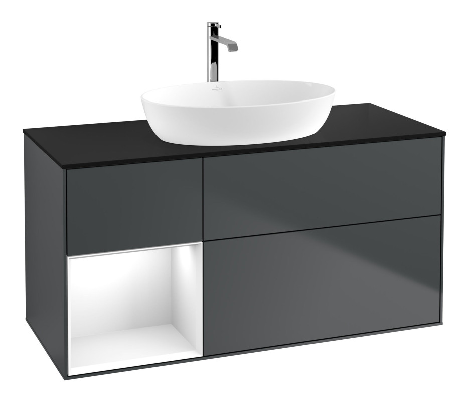 Тумба под раковину Villeroy & Boch Finion 120х50,1 см с подсветкой МДФ темно-синий матовый лак/стекло черное матовое F822GFHG