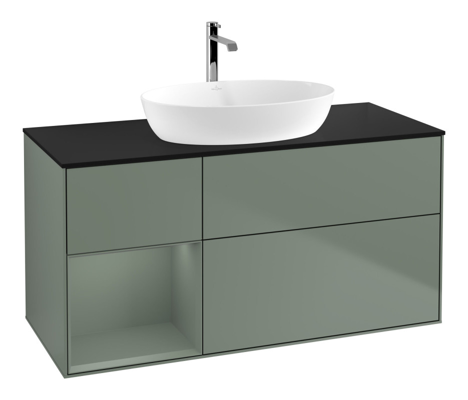 Тумба под раковину Villeroy & Boch Finion 120х50,1 см с подсветкой МДФ оливковый матовый лак/стекло черное матовое F822GMGM
