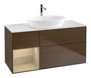 Тумба под раковину Villeroy & Boch Finion 120х50,1 см с подсветкой МДФ шпон грецкого ореха/стекло белое матовое F821PCGN