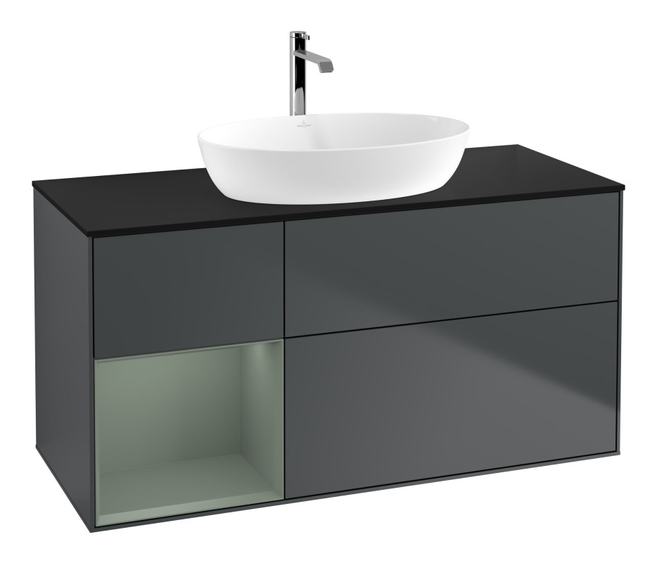 Тумба под раковину Villeroy & Boch Finion 120х50,1 см с подсветкой МДФ темно-синий матовый лак/стекло черное матовое F822GMHG