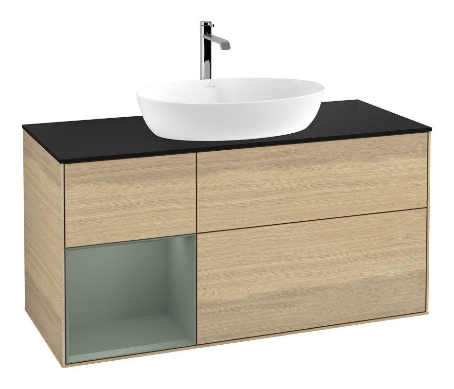 Тумба под раковину Villeroy & Boch Finion 120х50,1 см с подсветкой МДФ шпон дуба/стекло черное матовое F822GMPC