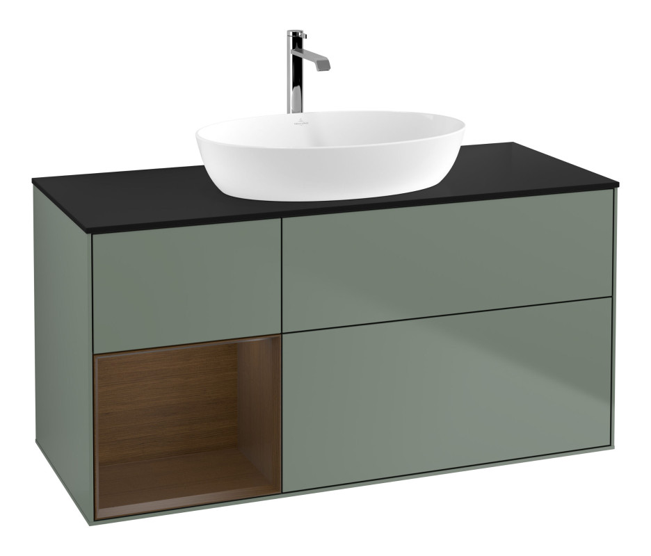 Тумба под раковину Villeroy & Boch Finion 120х50,1 см с подсветкой МДФ оливковый матовый лак/стекло черное матовое F822GNGM