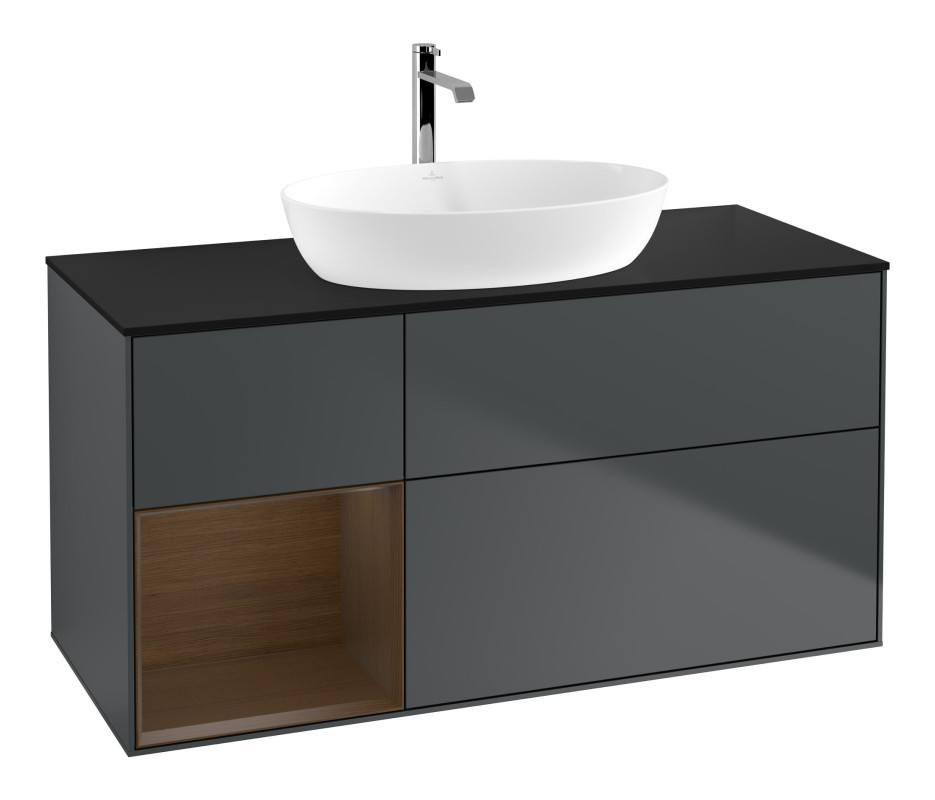 Тумба под раковину Villeroy & Boch Finion 120х50,1 см с подсветкой МДФ темно-синий матовый лак/стекло черное матовое F822GNHG