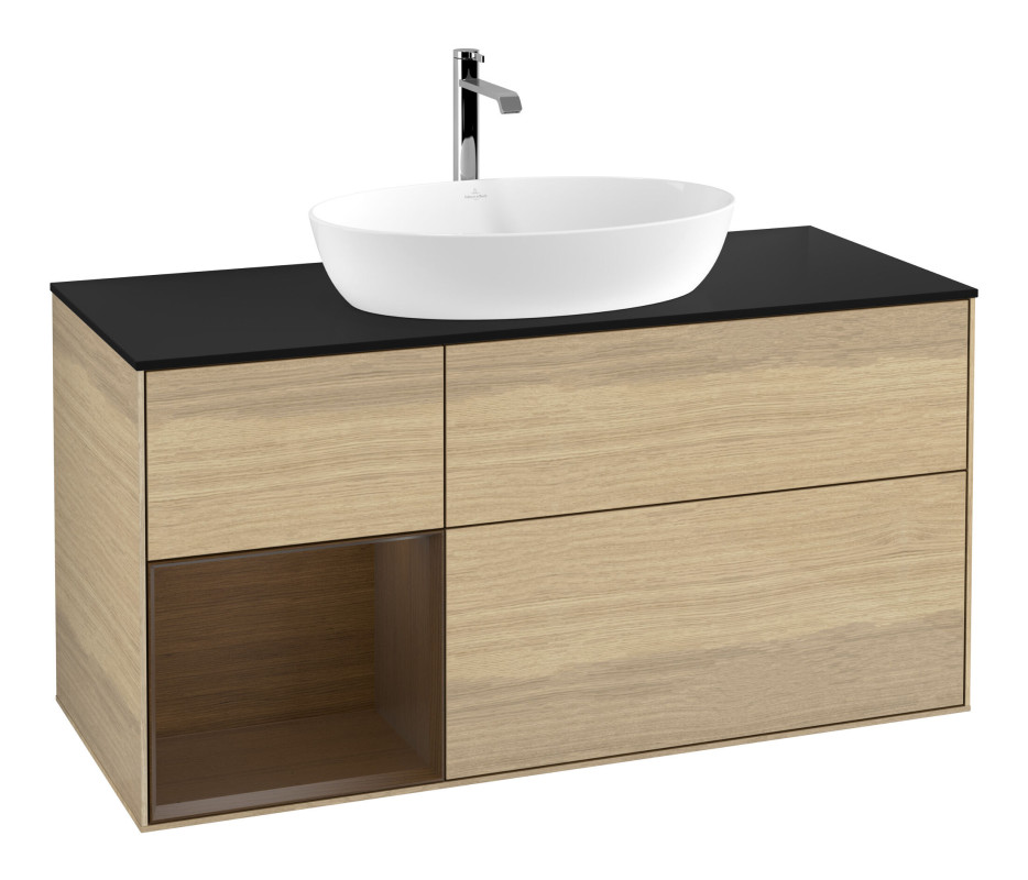 Тумба под раковину Villeroy & Boch Finion 120х50,1 см с подсветкой МДФ шпон дуба/стекло черное матовое F822GNPC