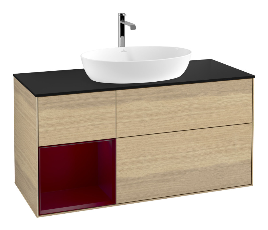 Тумба під раковину Villeroy & Boch Finion 120х50,1 см з підсвічуванням МДФ шпон дуба/скло чорне матове F822HBPC