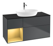 Тумба под раковину Villeroy & Boch Finion 120х50,1 см с подсветкой МДФ темно-синий матовый лак/стекло черное матовое F822HFHG