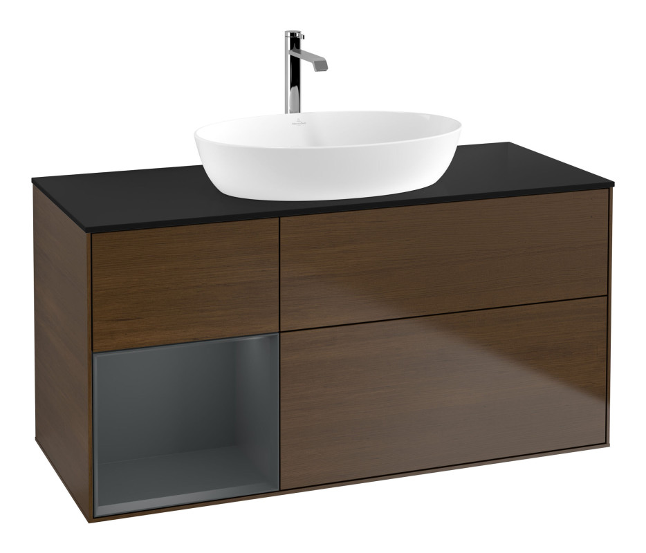 Тумба под раковину Villeroy & Boch Finion 120х50,1 см с подсветкой МДФ шпон грецкого ореха/стекло черное матовое F822HGGN