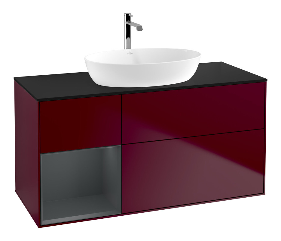 Тумба под раковину Villeroy & Boch Finion 120х50,1 см с подсветкой МДФ пион матовый лак/стекло черное матовое F822HGHB