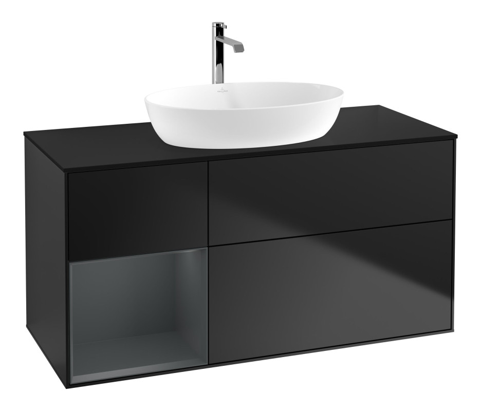Тумба под раковину Villeroy & Boch Finion 120х50,1 см с подсветкой МДФ черный матовый лак/стекло черное матовое F822HGPD