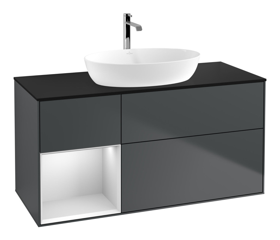 Тумба под раковину Villeroy & Boch Finion 120х50,1 см с подсветкой МДФ темно-синий матовый лак/стекло черное матовое F822MTHG
