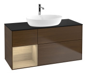 Тумба под раковину Villeroy & Boch Finion 120х50,1 см с подсветкой МДФ шпон грецкого ореха/стекло черное матовое F822PCGN