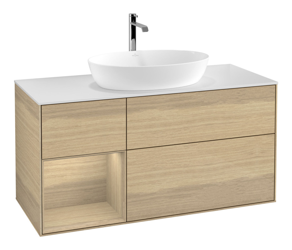 Тумба под раковину Villeroy & Boch Finion 120х50,1 см с подсветкой МДФ шпон дуба/стекло белое матовое F821PCPC