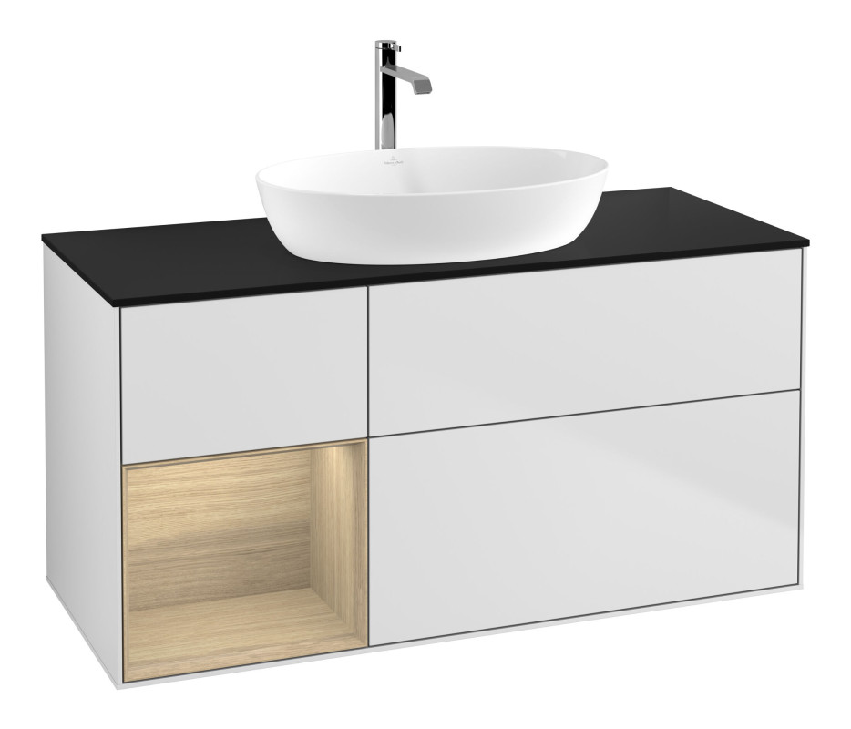 Тумба под раковину Villeroy & Boch Finion 120х50,1 см с подсветкой МДФ белый матовый лак/стекло черное матовое F822PCMT