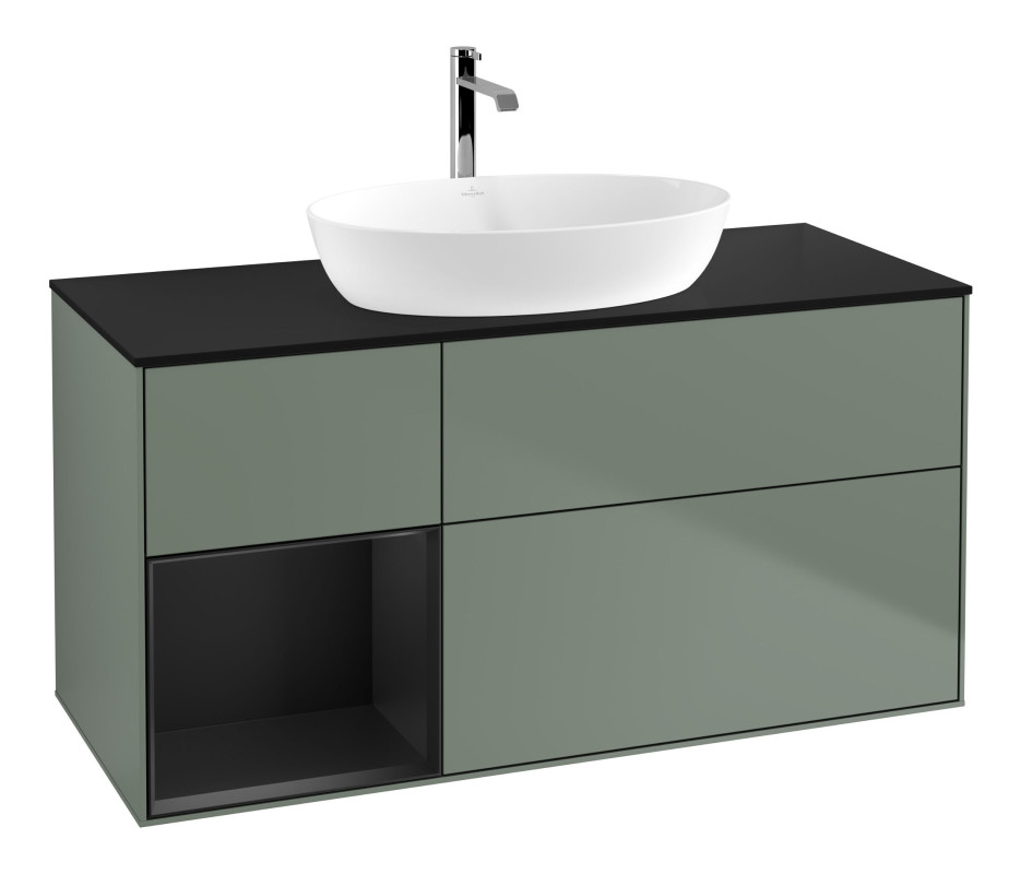 Тумба под раковину Villeroy & Boch Finion 120х50,1 см с подсветкой МДФ оливковый матовый лак/стекло черное матовое F822PDGM
