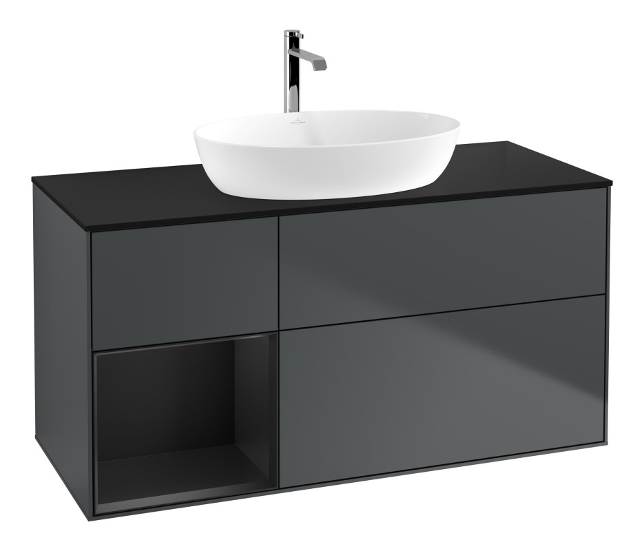 Тумба под раковину Villeroy & Boch Finion 120х50,1 см с подсветкой МДФ темно-синий матовый лак/стекло черное матовое F822PDHG