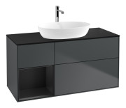 Тумба під раковину Villeroy & Boch Finion 120х50,1 см із підсвічуванням МДФ темно-синій матовий лак/скло чорне матове F822PDHG