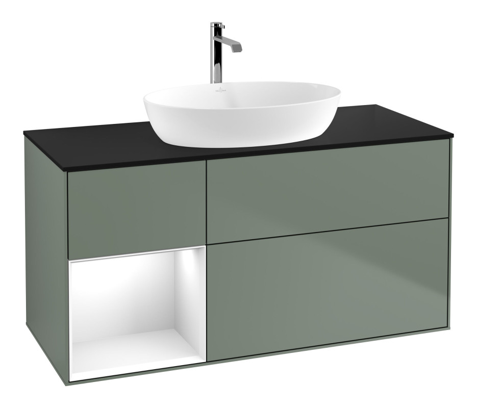Тумба під раковину Villeroy & Boch Finion 120х50,1 см із підсвічуванням МДФ оливковий матовий лак/скло чорне матове F822GFGM