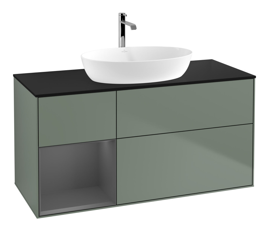 Тумба под раковину Villeroy & Boch Finion 120х50,1 см с подсветкой МДФ оливковый матовый лак/стекло черное матовое F822GKGM