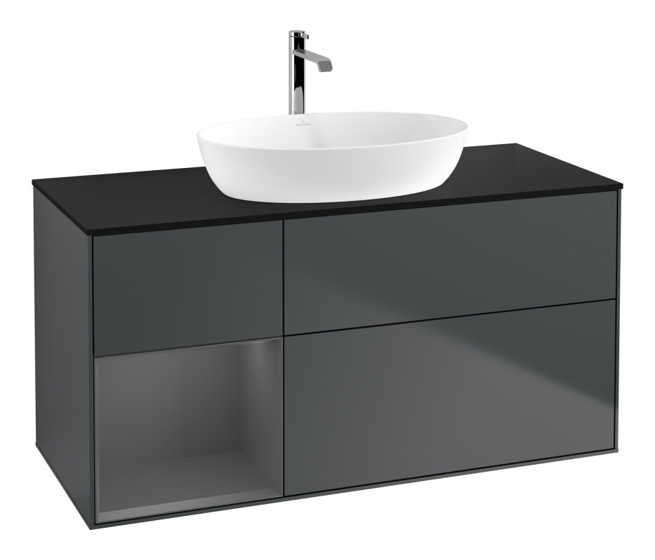 Тумба під раковину Villeroy & Boch Finion 120х50,1 см із підсвічуванням МДФ темно-синій матовий лак/скло чорне матове F822GKHG
