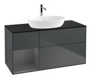 Тумба под раковину Villeroy & Boch Finion 120х50,1 см с подсветкой МДФ темно-синий матовый лак/стекло черное матовое F822GKHG