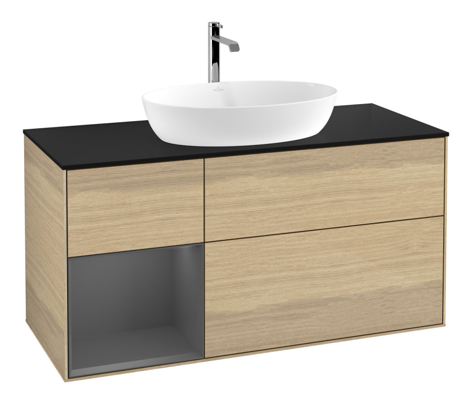 Тумба під раковину Villeroy & Boch Finion 120х50,1 см з підсвічуванням МДФ шпон дуба/скло чорне матове F822GKPC