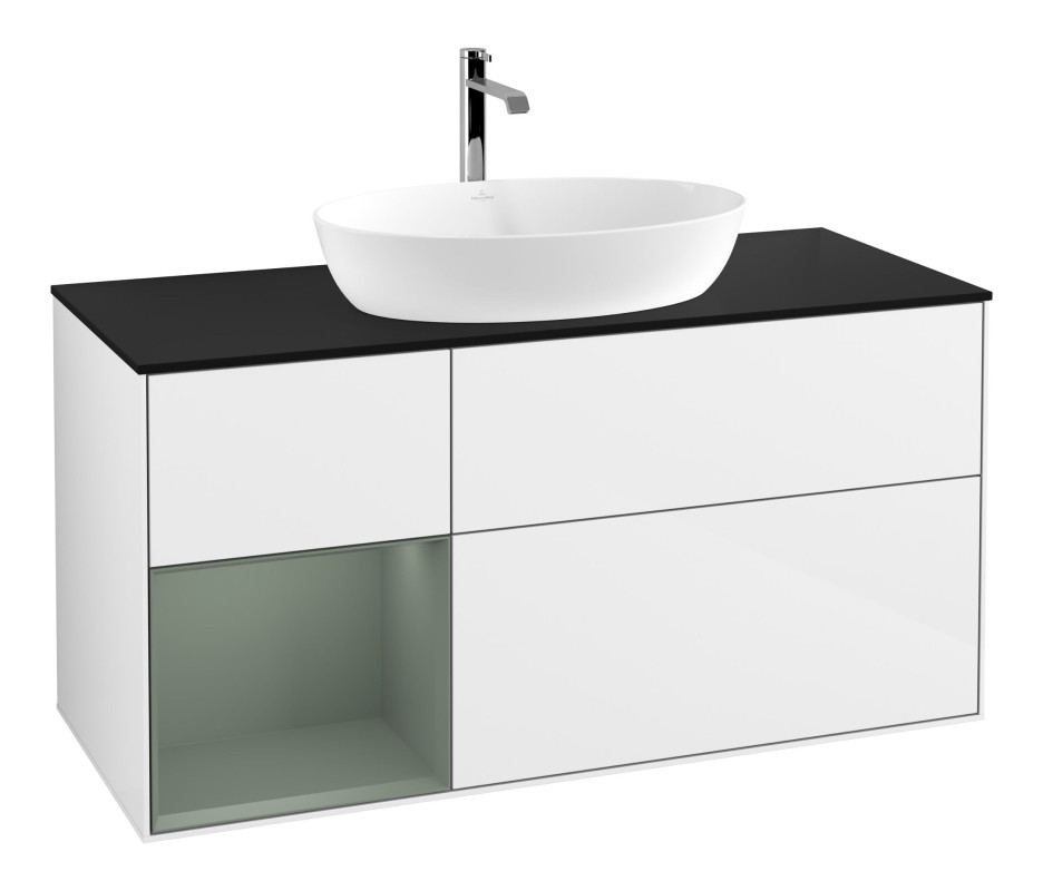 Тумба под раковину Villeroy & Boch Finion 120х50,1 см с подсветкой МДФ глянцевый белый лак/стекло черное матовое F822GMGF