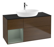 Тумба под раковину Villeroy & Boch Finion 120х50,1 см с подсветкой МДФ шпон грецкого ореха/стекло черное матовое F822GMGN