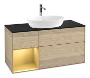 Тумба под раковину Villeroy & Boch Finion 120х50,1 см с подсветкой МДФ шпон дуба/стекло черное матовое F822HFPC