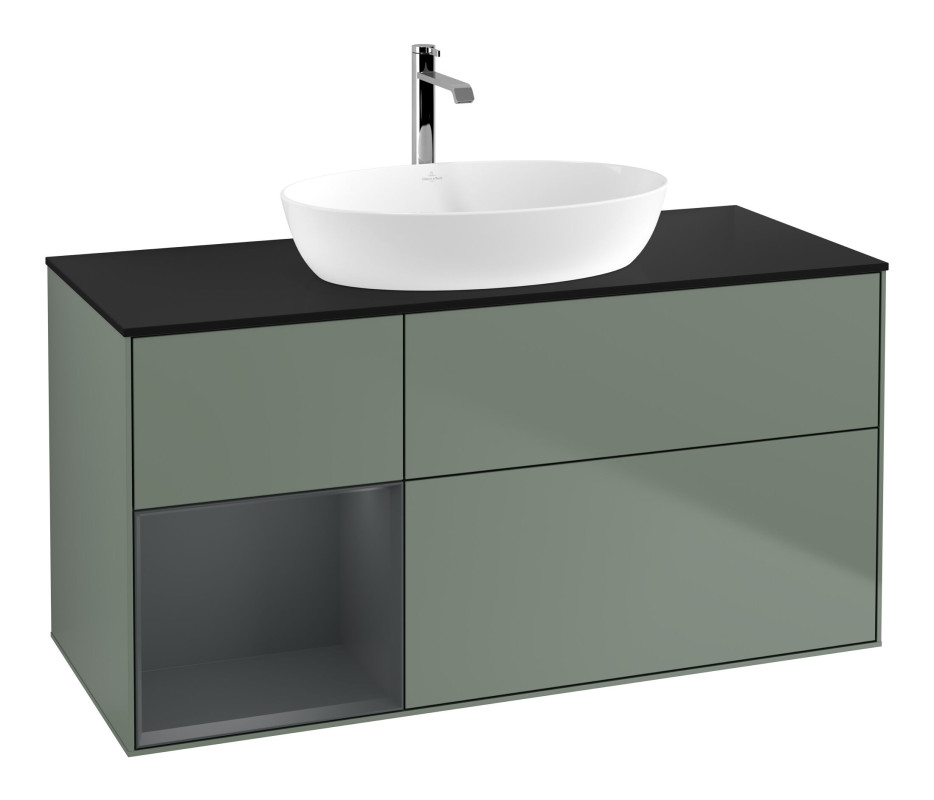 Тумба під раковину Villeroy & Boch Finion 120х50,1 см із підсвічуванням МДФ оливковий матовий лак/скло чорне матове F822HGGM