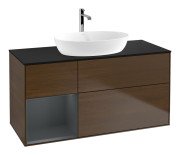 Тумба под раковину Villeroy & Boch Finion 120х50,1 см с подсветкой МДФ шпон грецкого ореха/стекло черное матовое F822HGGN