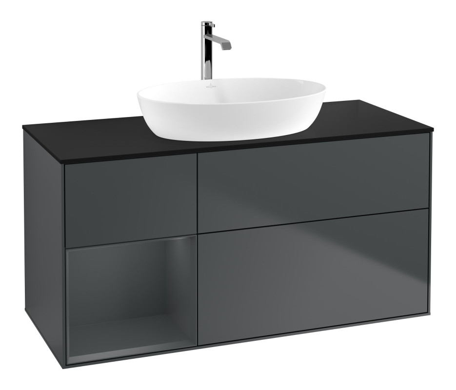 Тумба під раковину Villeroy & Boch Finion 120х50,1 см із підсвічуванням МДФ темно-синій матовий лак/скло чорне матове F822HGHG