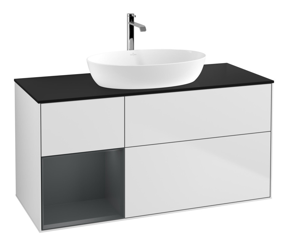 Тумба под раковину Villeroy & Boch Finion 120х50,1 см с подсветкой МДФ белый матовый лак/стекло черное матовое F822HGMT