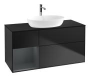 Тумба под раковину Villeroy & Boch Finion 120х50,1 см с подсветкой МДФ черный матовый лак/стекло черное матовое F822HGPD