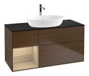 Тумба під раковину Villeroy & Boch Finion 120х50,1 см із підсвічуванням МДФ шпон волоського горіха/скло чорне матове F822PCGN