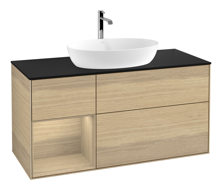 Тумба под раковину Villeroy & Boch Finion 120х50,1 см с подсветкой МДФ шпон дуба/стекло черное матовое F822PCPC