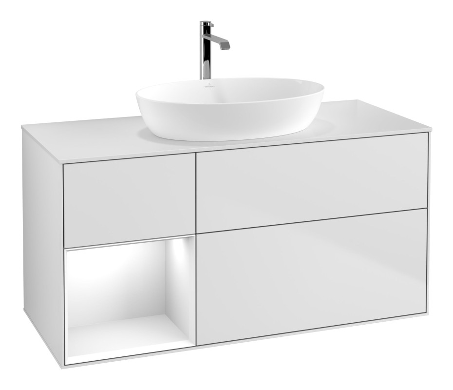 Тумба под раковину Villeroy & Boch Finion 120х50,1 см с подсветкой МДФ белый матовый лак/стекло белое матовое G821GFMT
