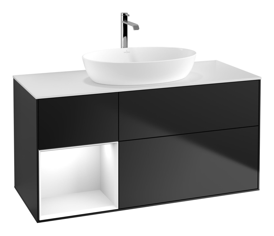 Тумба под раковину Villeroy & Boch Finion 120х50,1 см с подсветкой МДФ черный матовый лак/стекло белое матовое G821GFPD