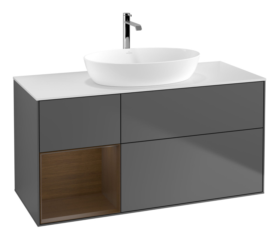 Тумба под раковину Villeroy & Boch Finion 120х50,1 см с подсветкой МДФ антрацит матовый лак/стекло белое матовое G821GNGK