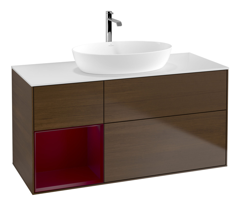 Тумба под раковину Villeroy & Boch Finion 120х50,1 см с подсветкой МДФ шпон грецкого ореха/стекло белое матовое G821HBGN